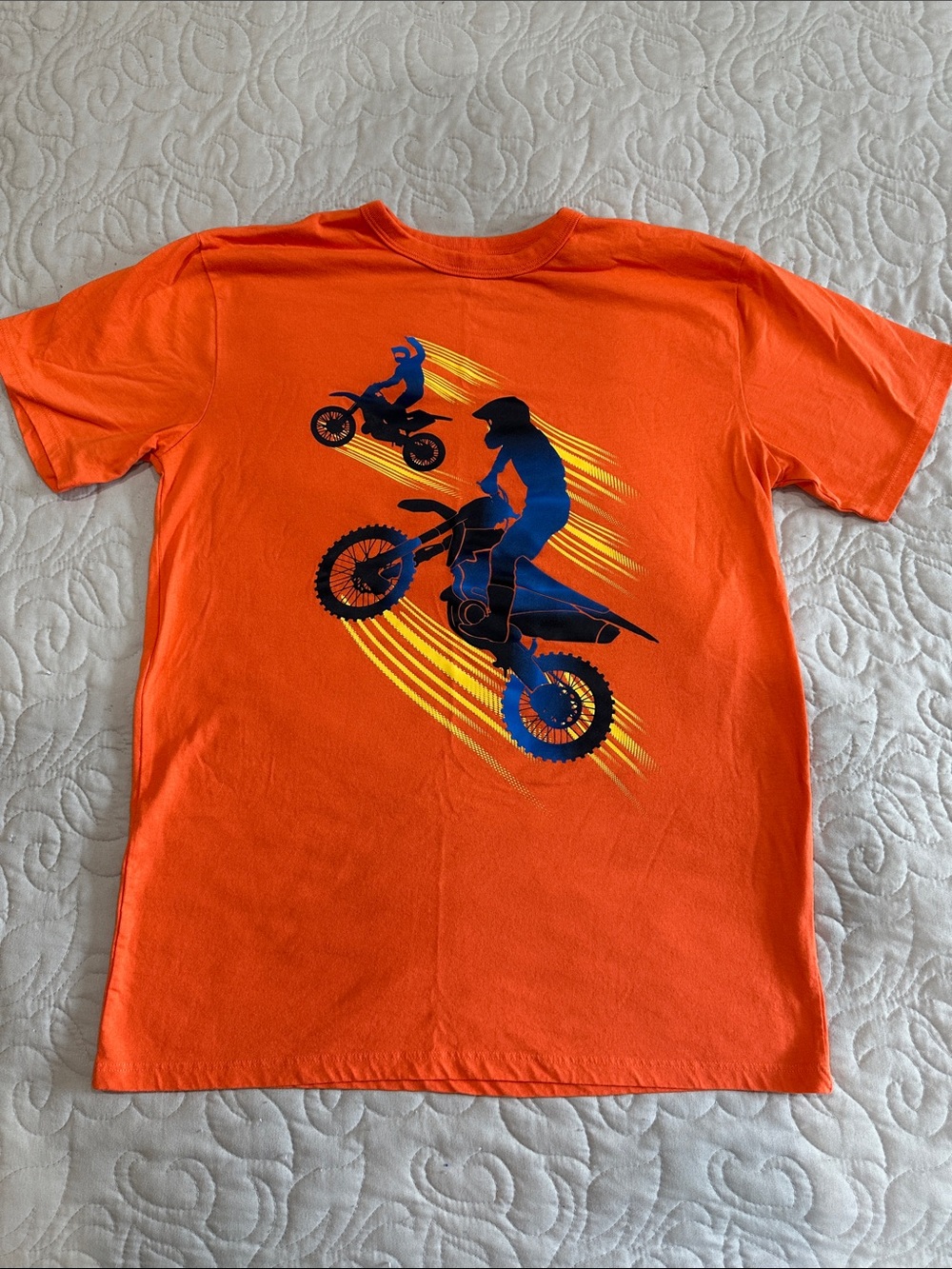 The Children's Place Bright Orange Tee with Blue Motocross Riders-Size XXL